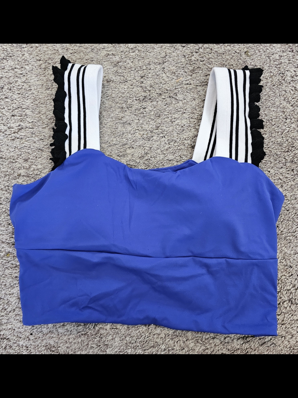 Blue Women's Crop Tank Top with Striped Ruffled Straps